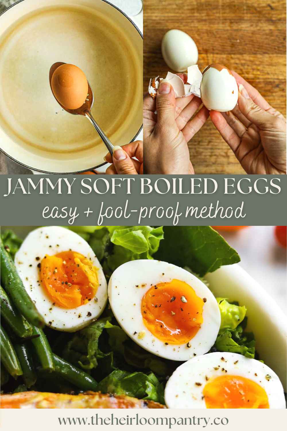 Perfect fool-proof soft boiled egg Pinterest pin.