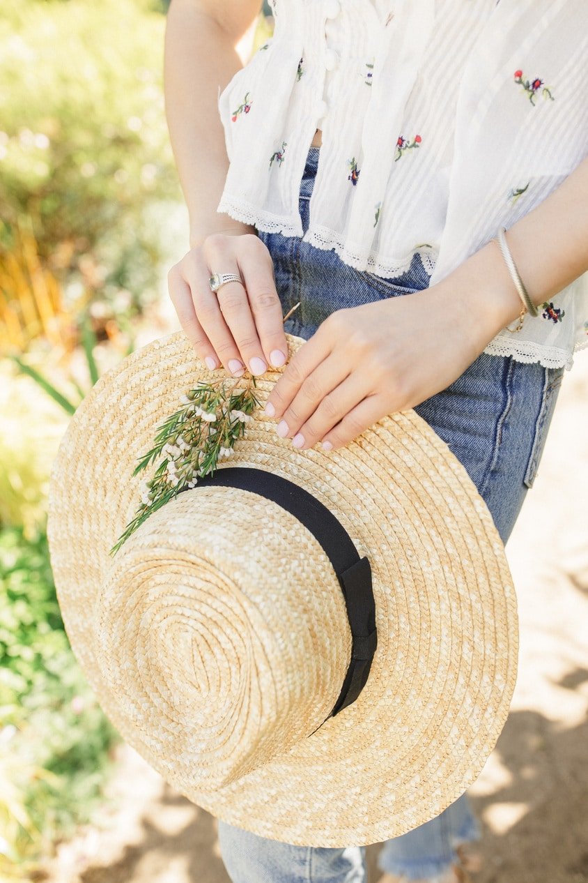 straw hat in hand sun protection