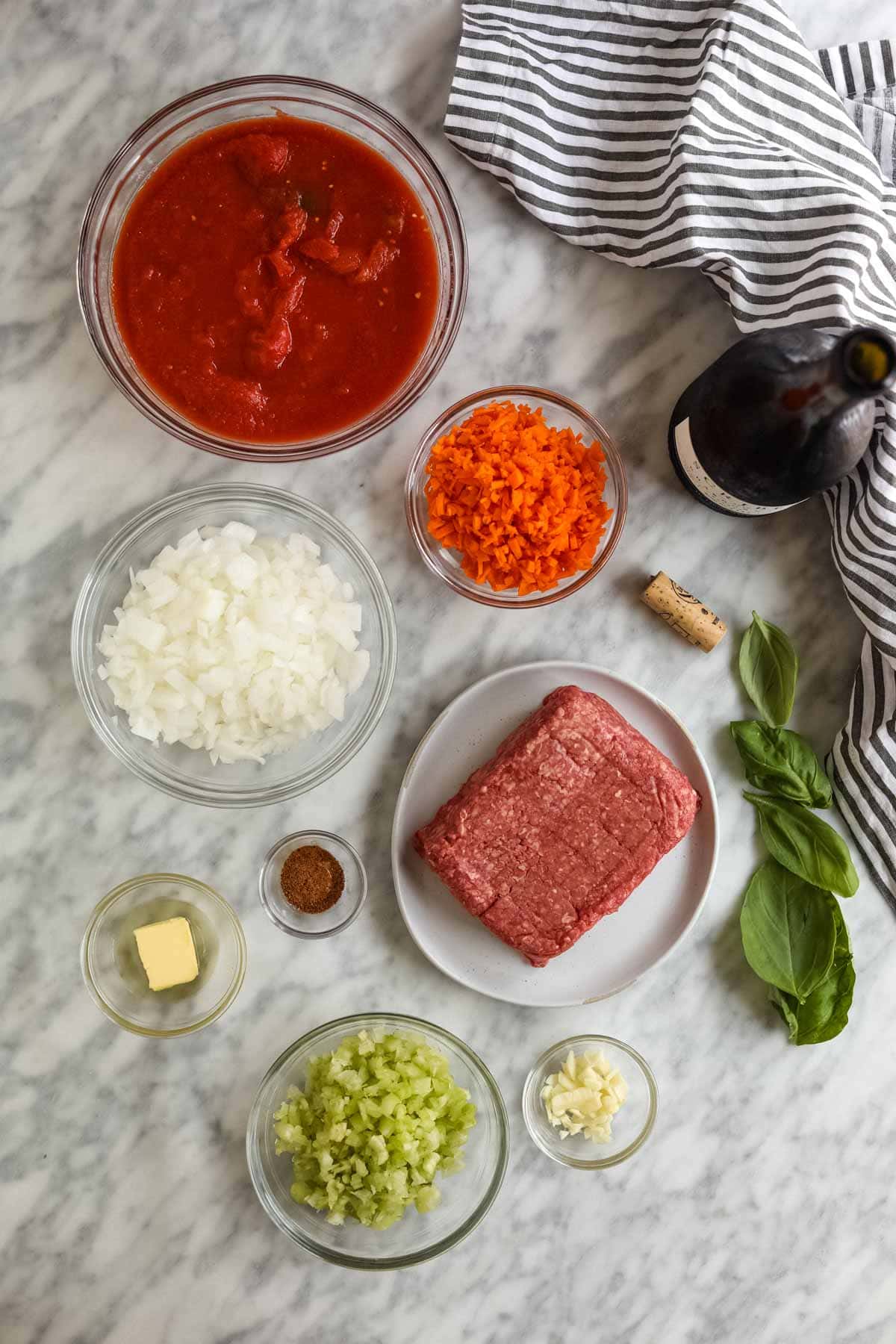 Bolognese Ingredients flatlay.