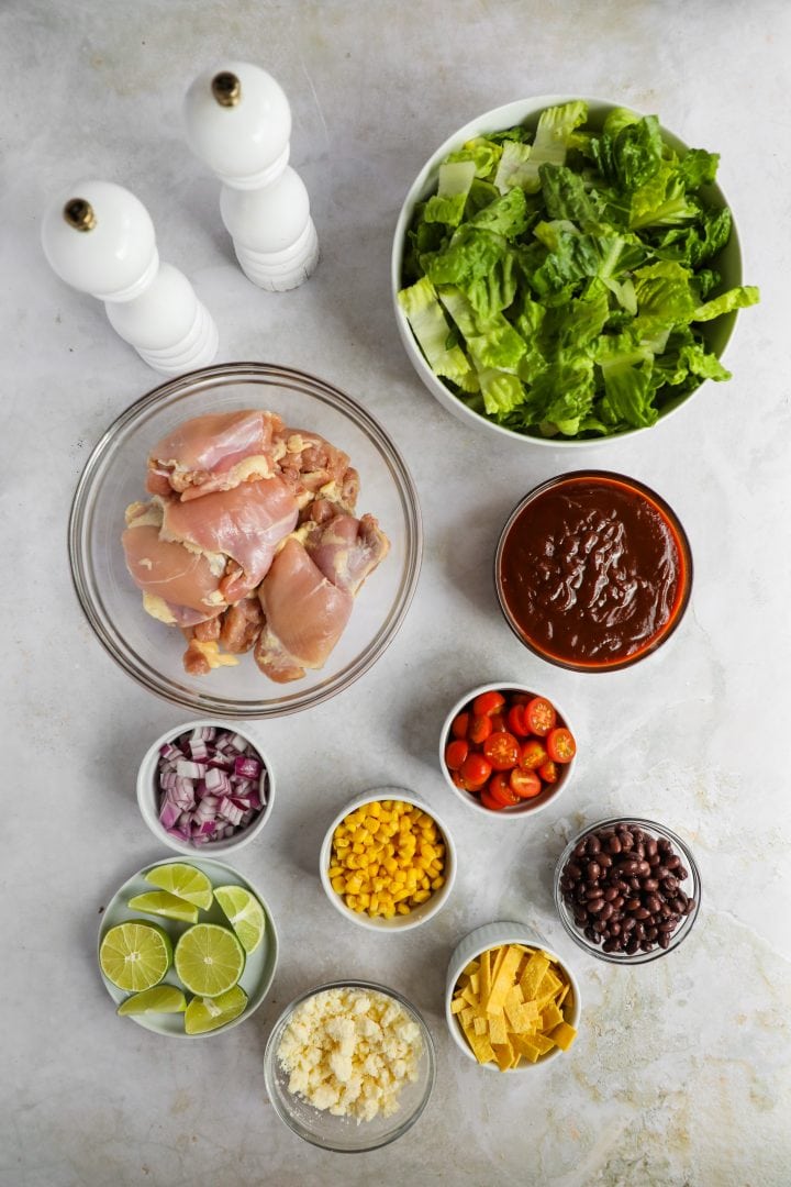 BBQ Chicken Salad ingredient in individual bowls