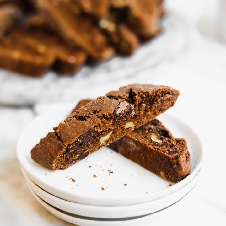 Chocolate and Coffee Biscotti on a plate.