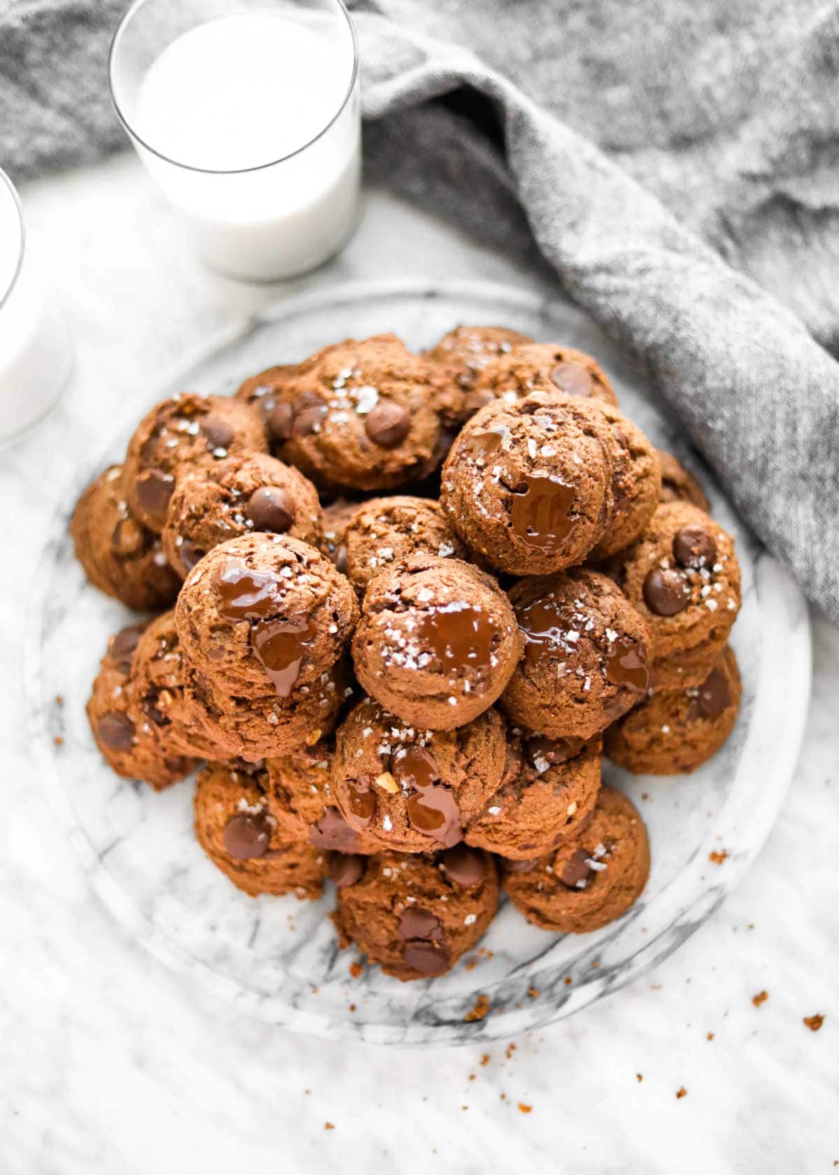 Salted Double Chocolate Peanut Butter Cookies flatlay.