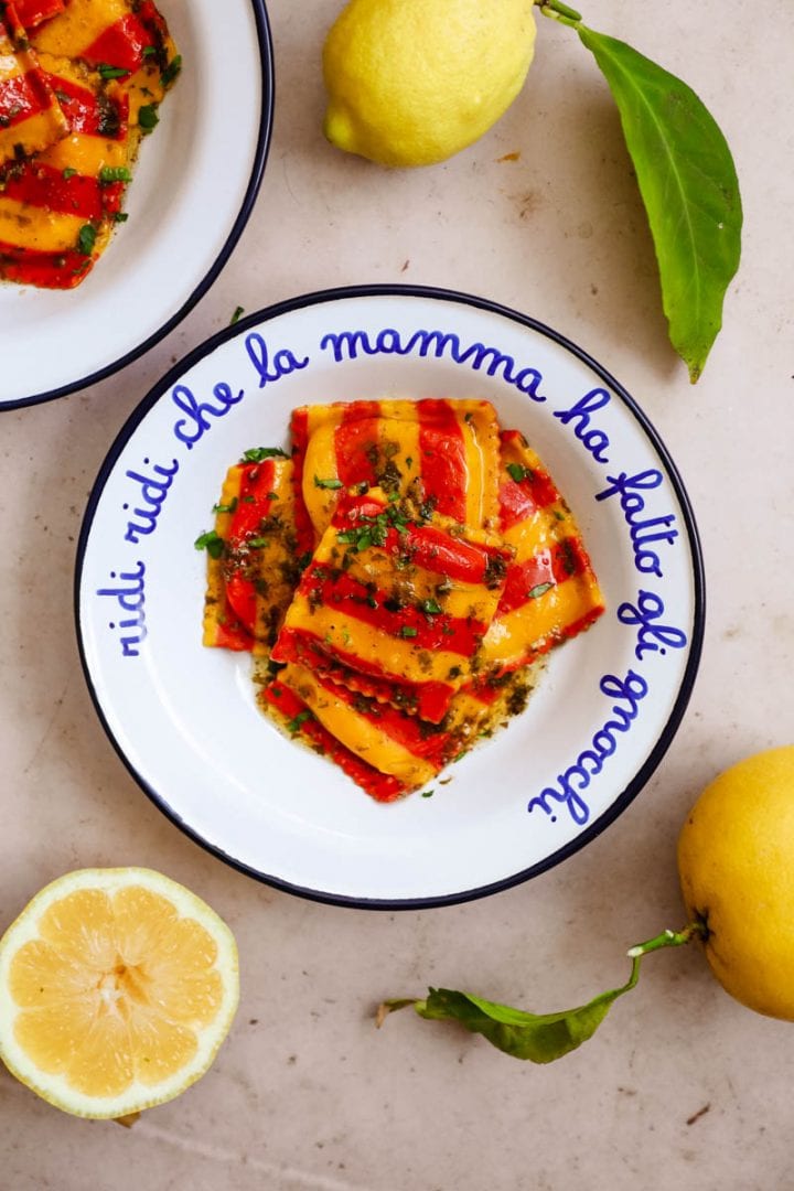 Lobster Ravioli with Lemon Garlic Browned Butter Sauce • The Heirloom