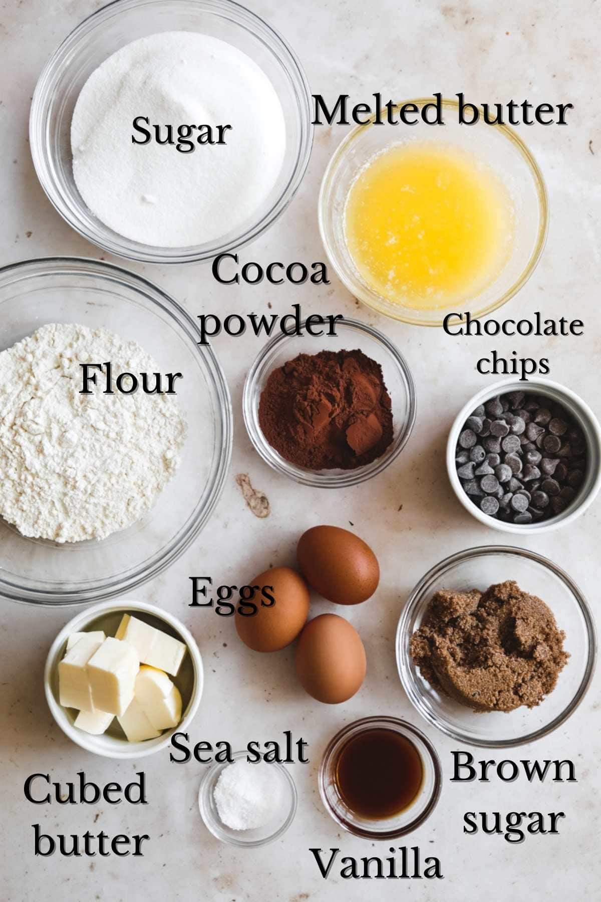 ingredients for brown butter blondie brownies.