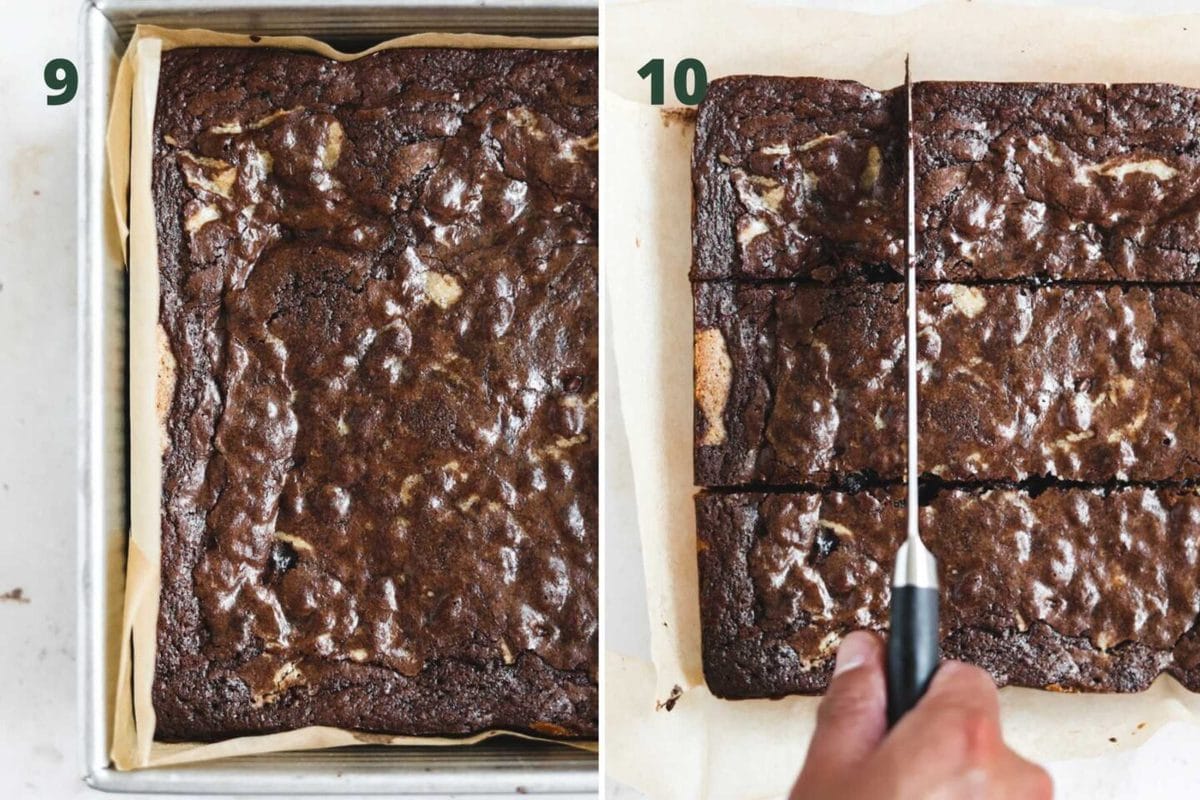 How to cut browned butter brownie blondies into squares.