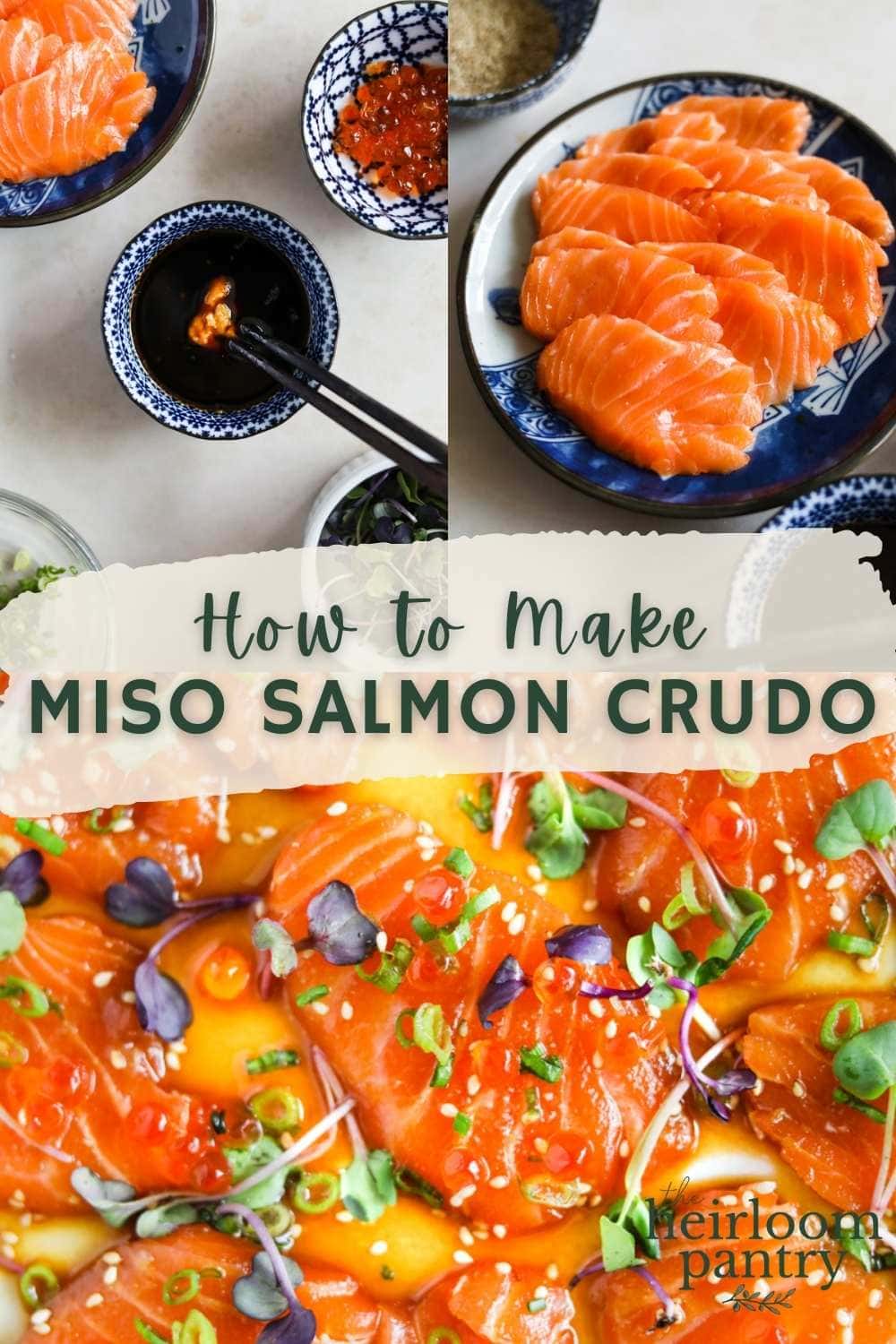 Miso salmon crudo/carpaccio Pinterest pin.