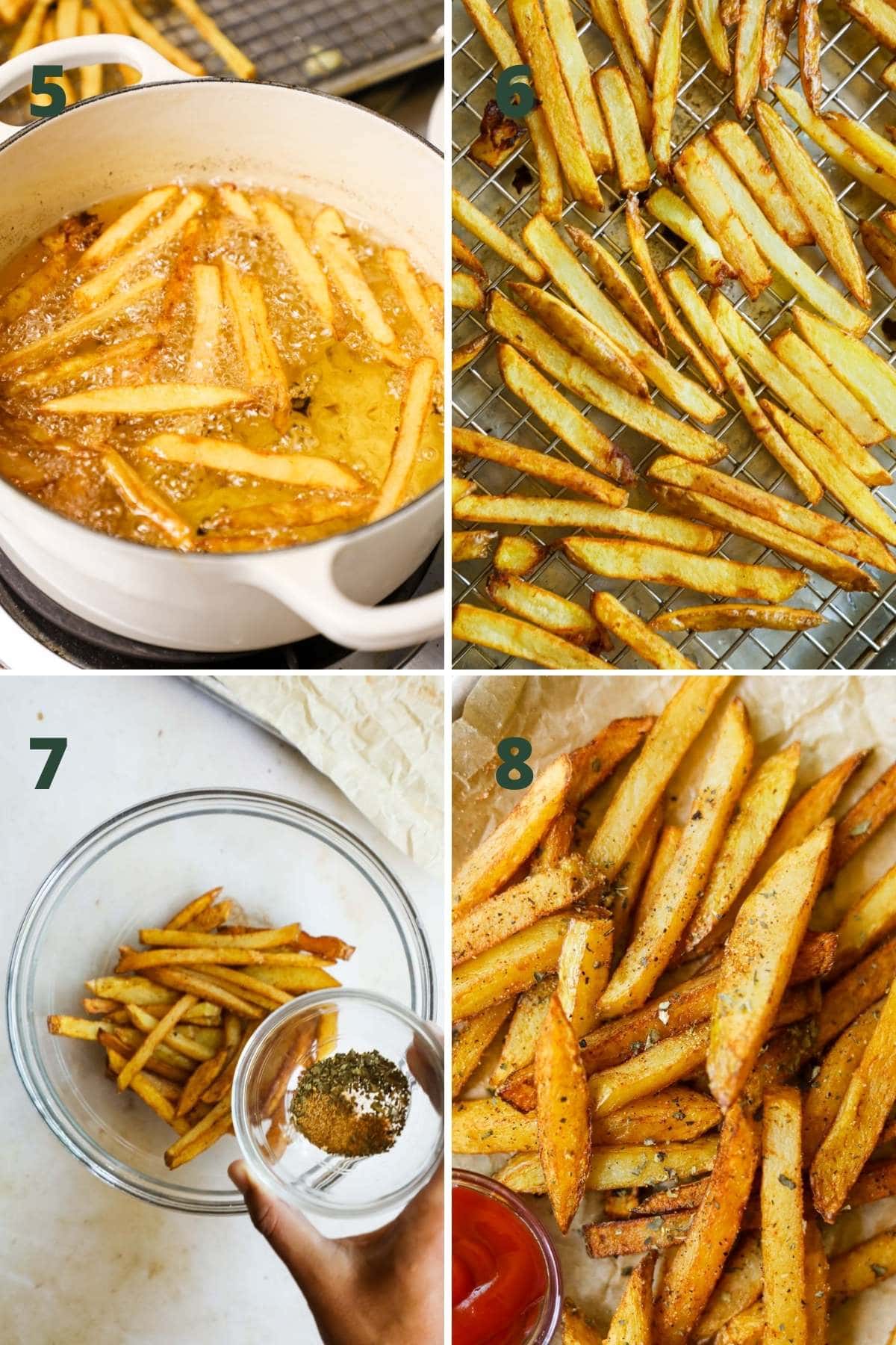 Steps to make classic seasoned French fries.