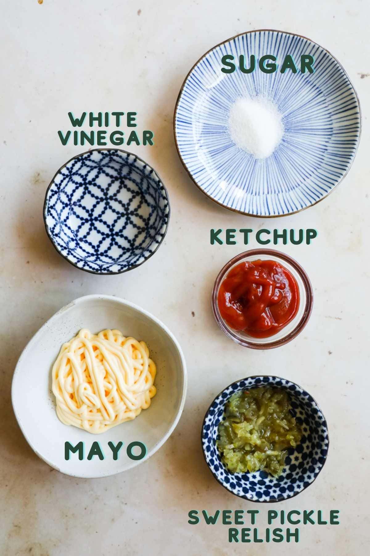 Ingredients to make In-N-Out copycat secret spread sauce.