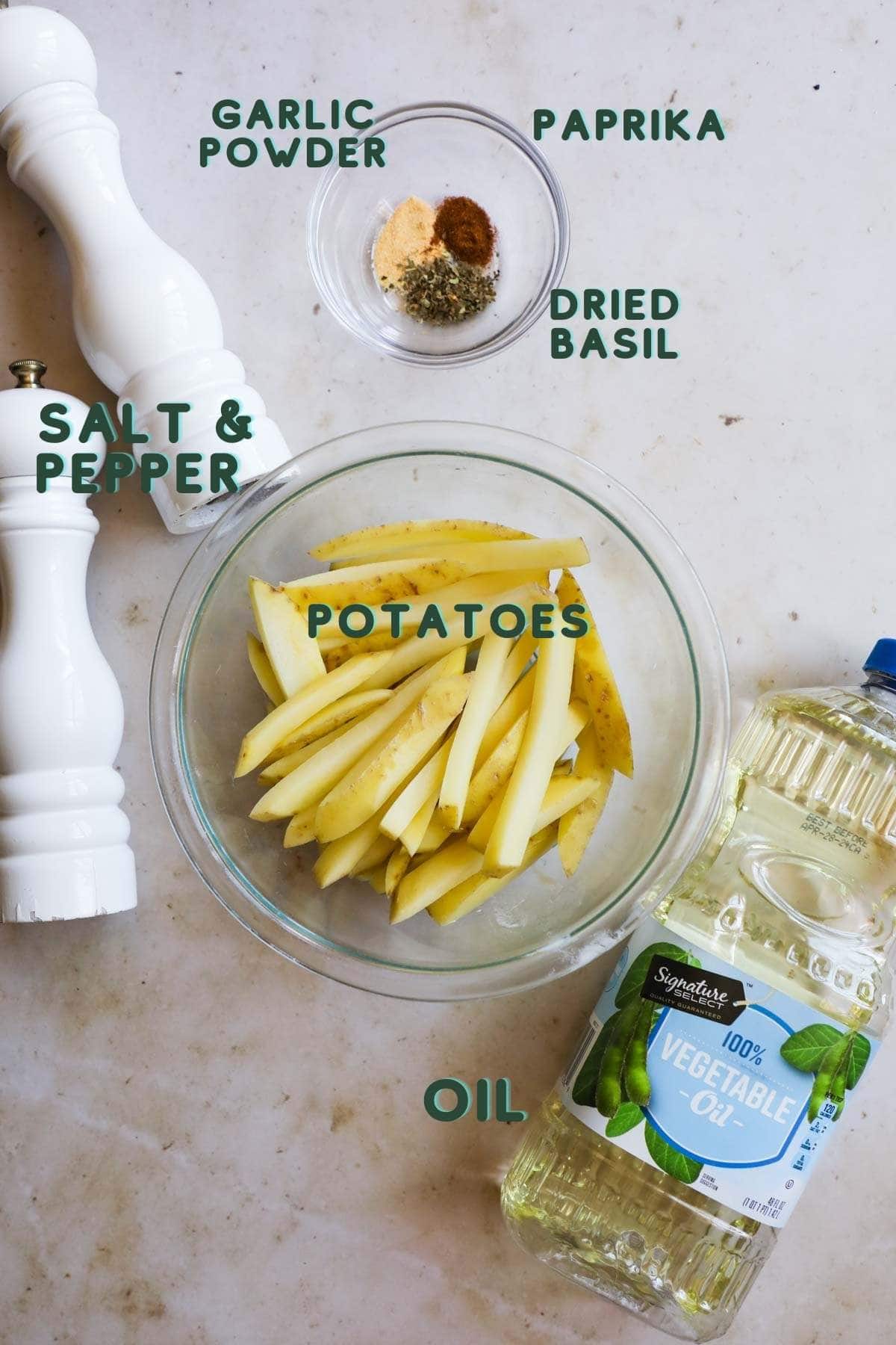 Ingredients for classic seasoned French fries.