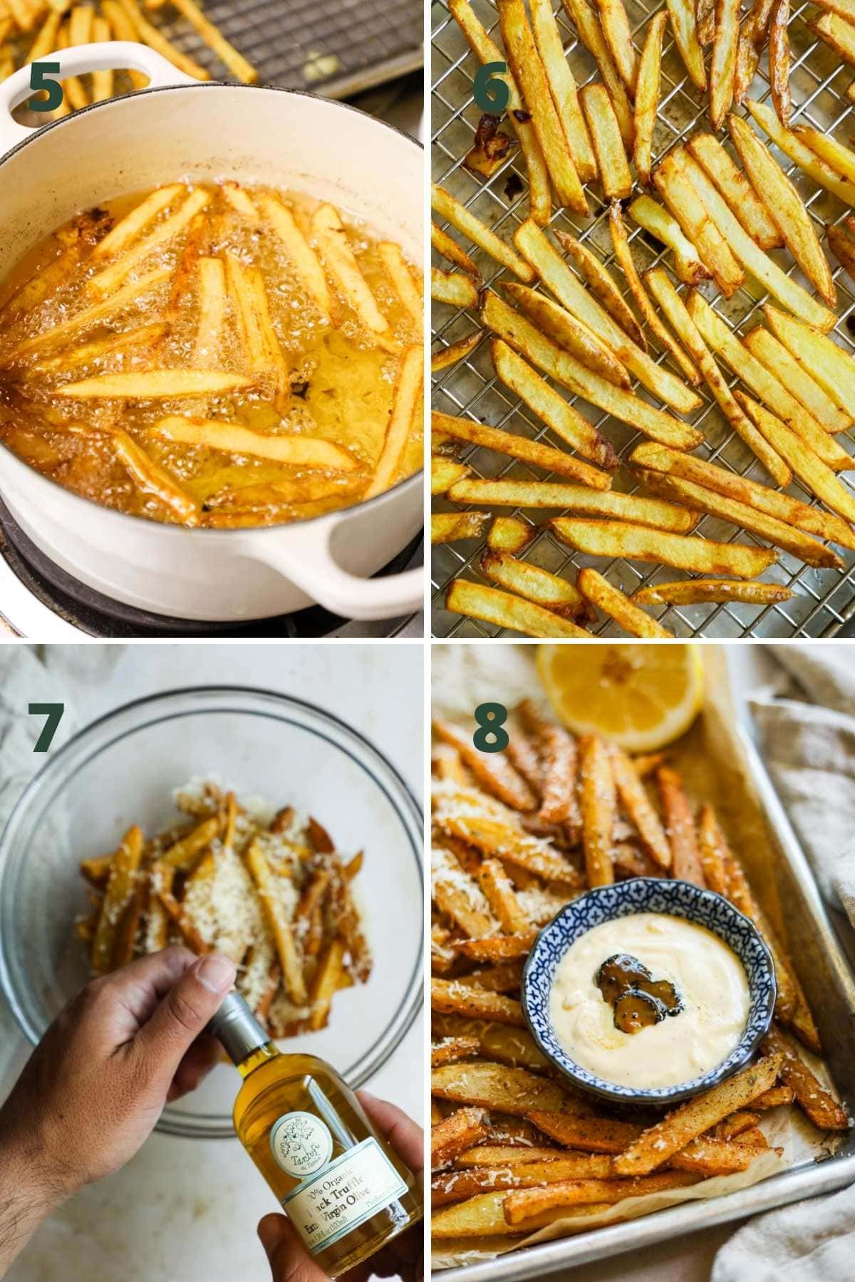Steps to make crispy Parmesan Truffle Fries with Yukon potatoes.