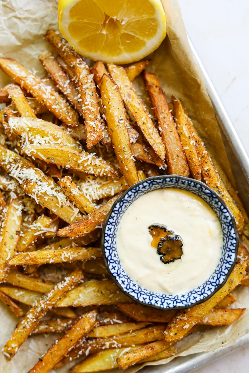 Parmesan Truffle Fries with Truffle Aioli • The Heirloom Pantry