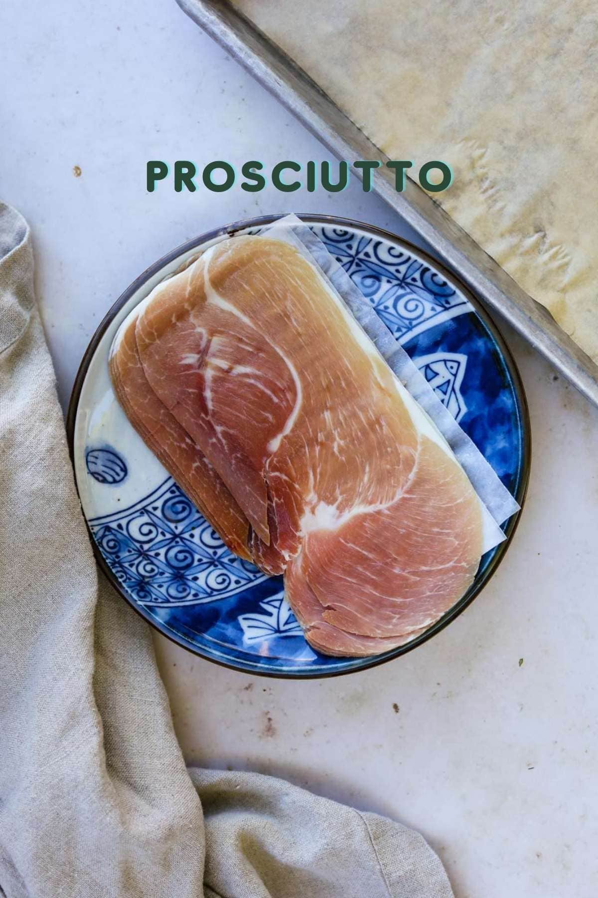 Ingredients to make crispy prosciutto, including only prosciutto and parchment paper.