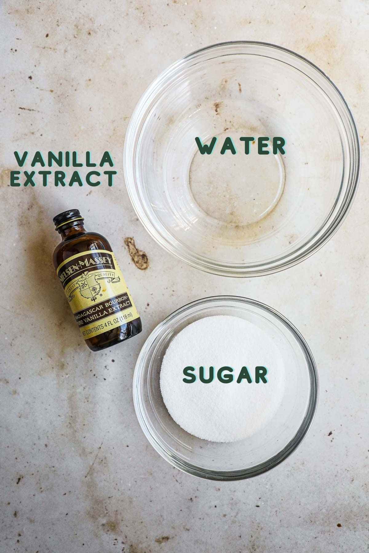 Ingredients to make homemade caramel syrup for coffee.