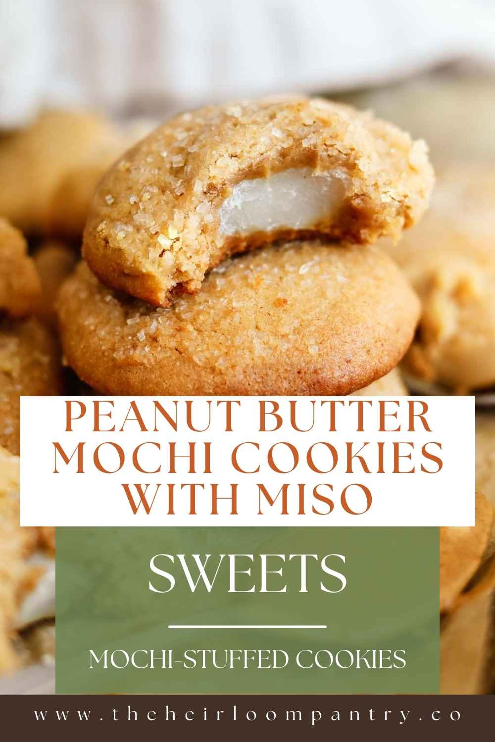 Peanut butter mochi cookies with miso Pinterest pin.