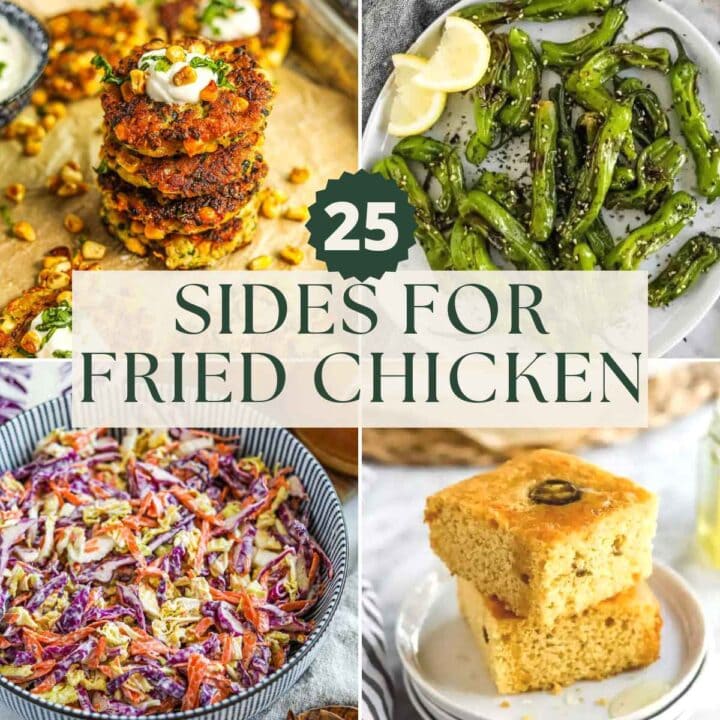 25 best sides for fried chicken, including fries, coleslaw, corn fritters, and jalapeño cheddar miso cornbread.