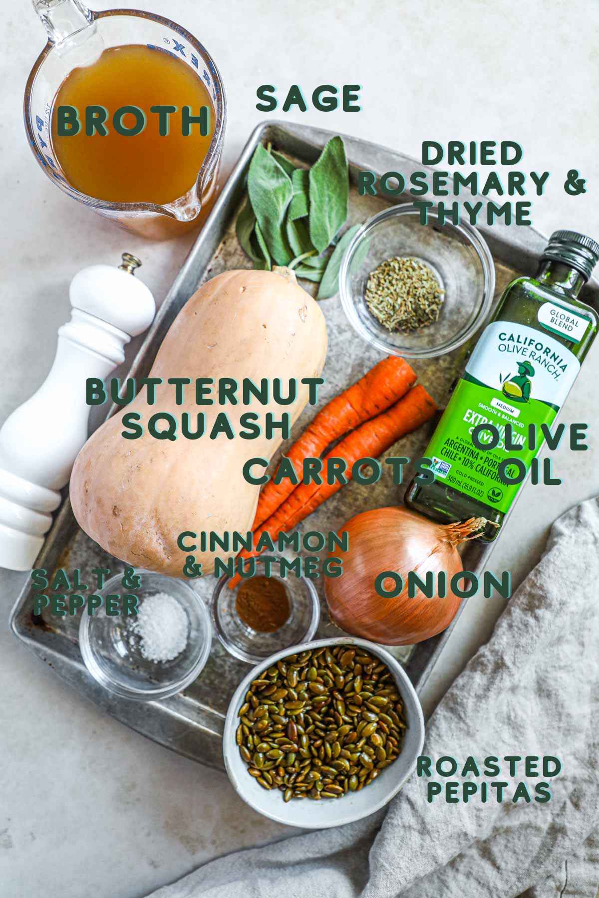 Ingredients to make spiced vegan butternut squash soup in a Vitamix.