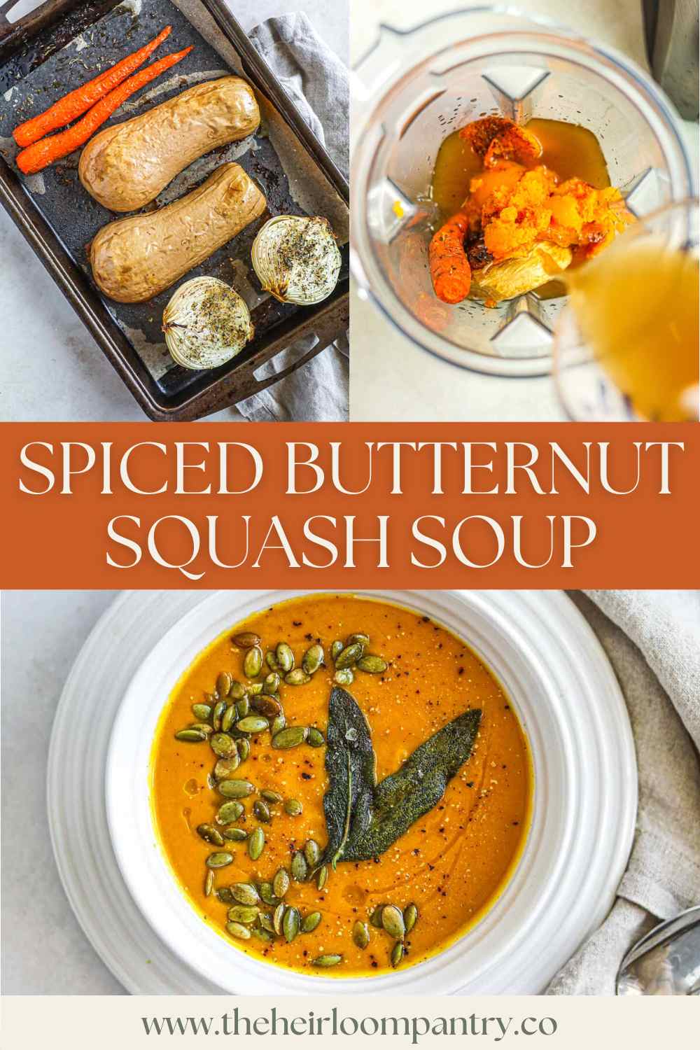 Vegan spiced butternut squash soup made in a Vitamix Pinterest pin.