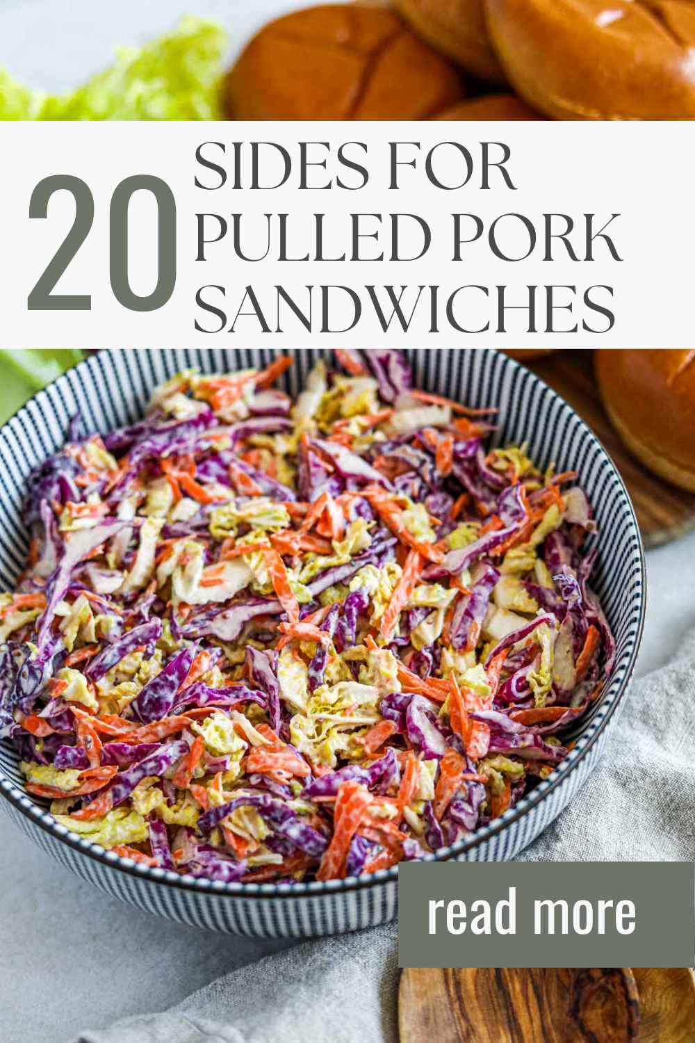 20 side for pulled pork sandwiches Pinterest pin.