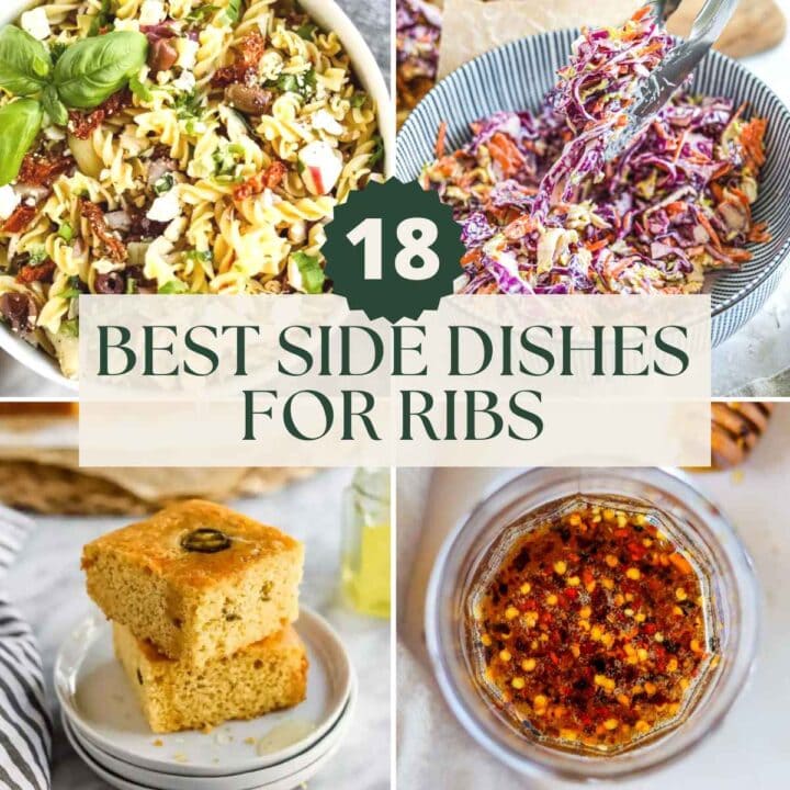 Best side dishes for ribs, including pasta salad, coleslaw, cornbread, hot honey, and more.