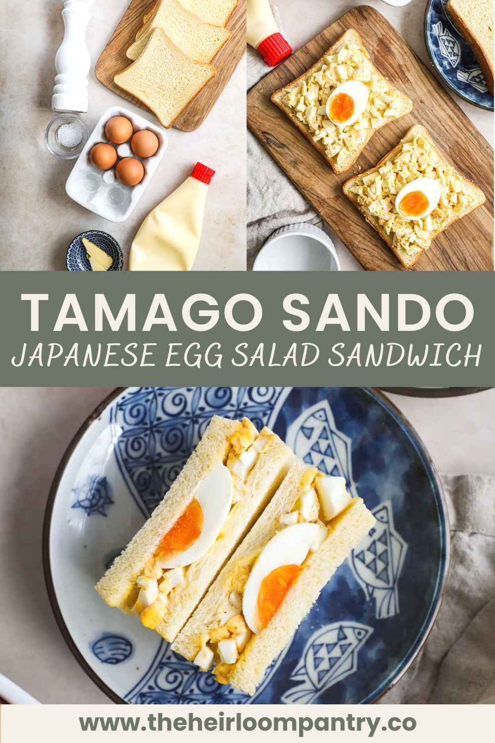Tamago sando (Japanese egg salad sandwich) Pinterest pin.