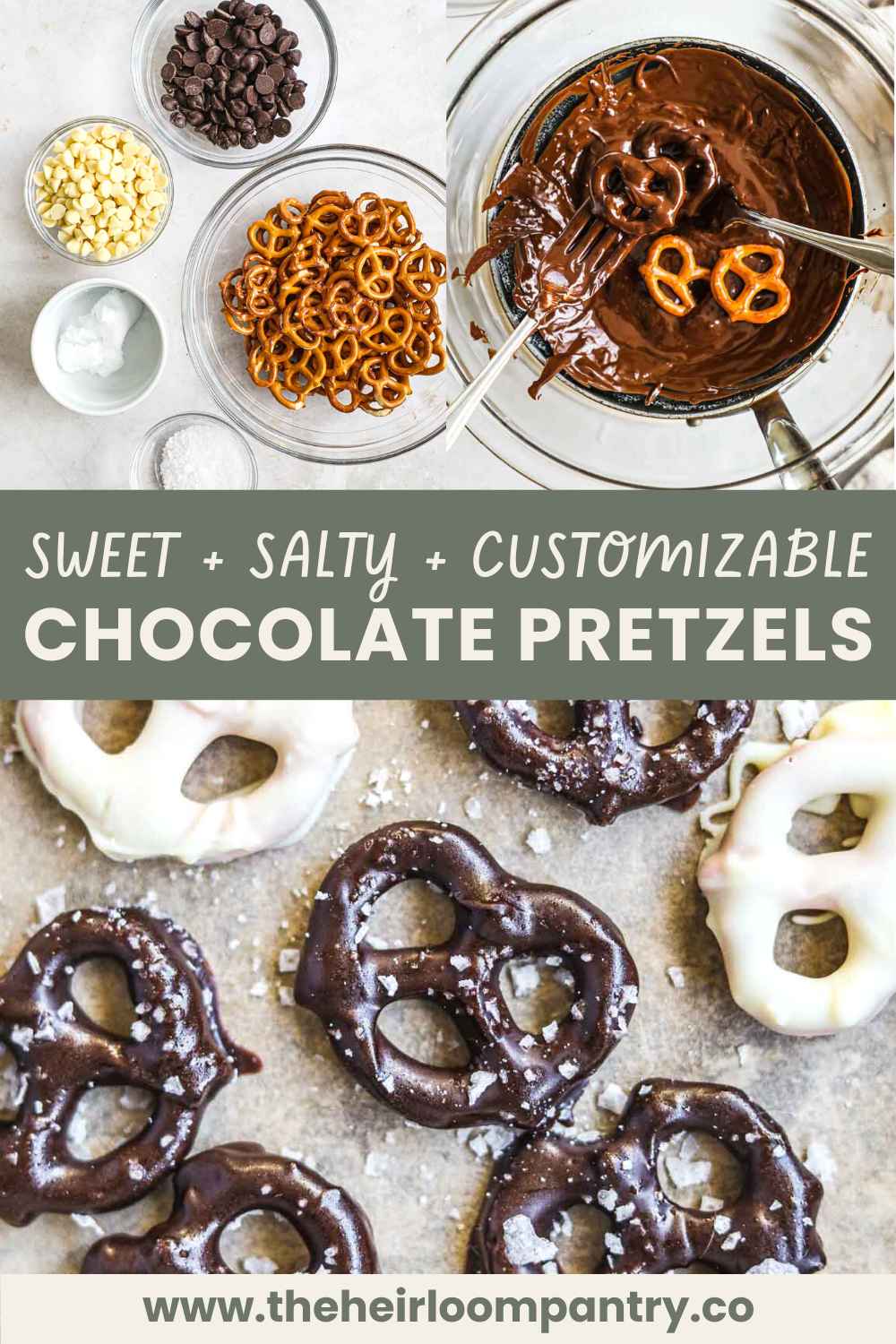 Sweet, salty, customizable chocolate-covered mini pretzels Pinterest pin.