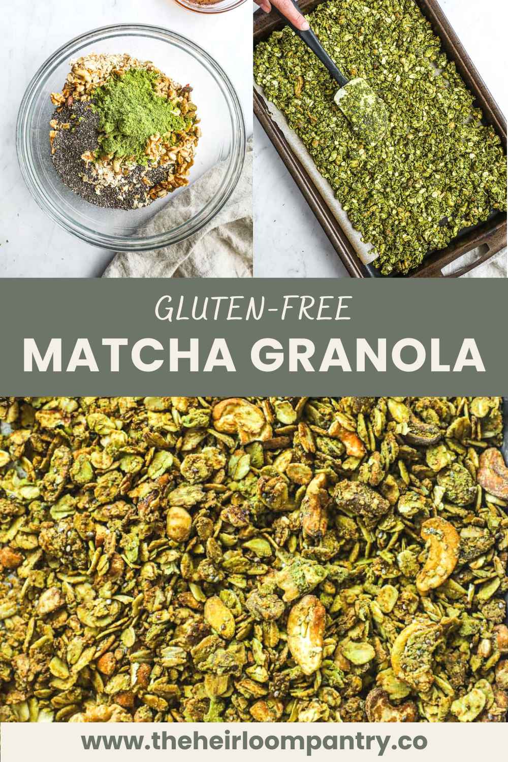 Gluten-free matcha granola Pinterest pin.