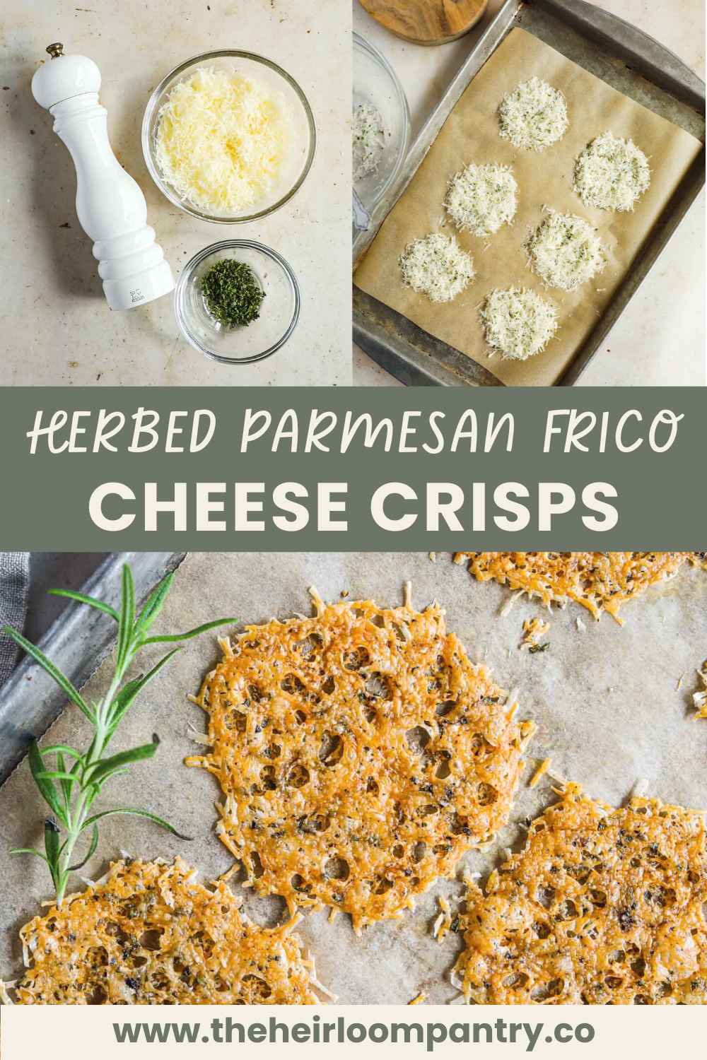 Herbed Montasio and Parmesan Frico Cheese Crisps Pinterest pin.