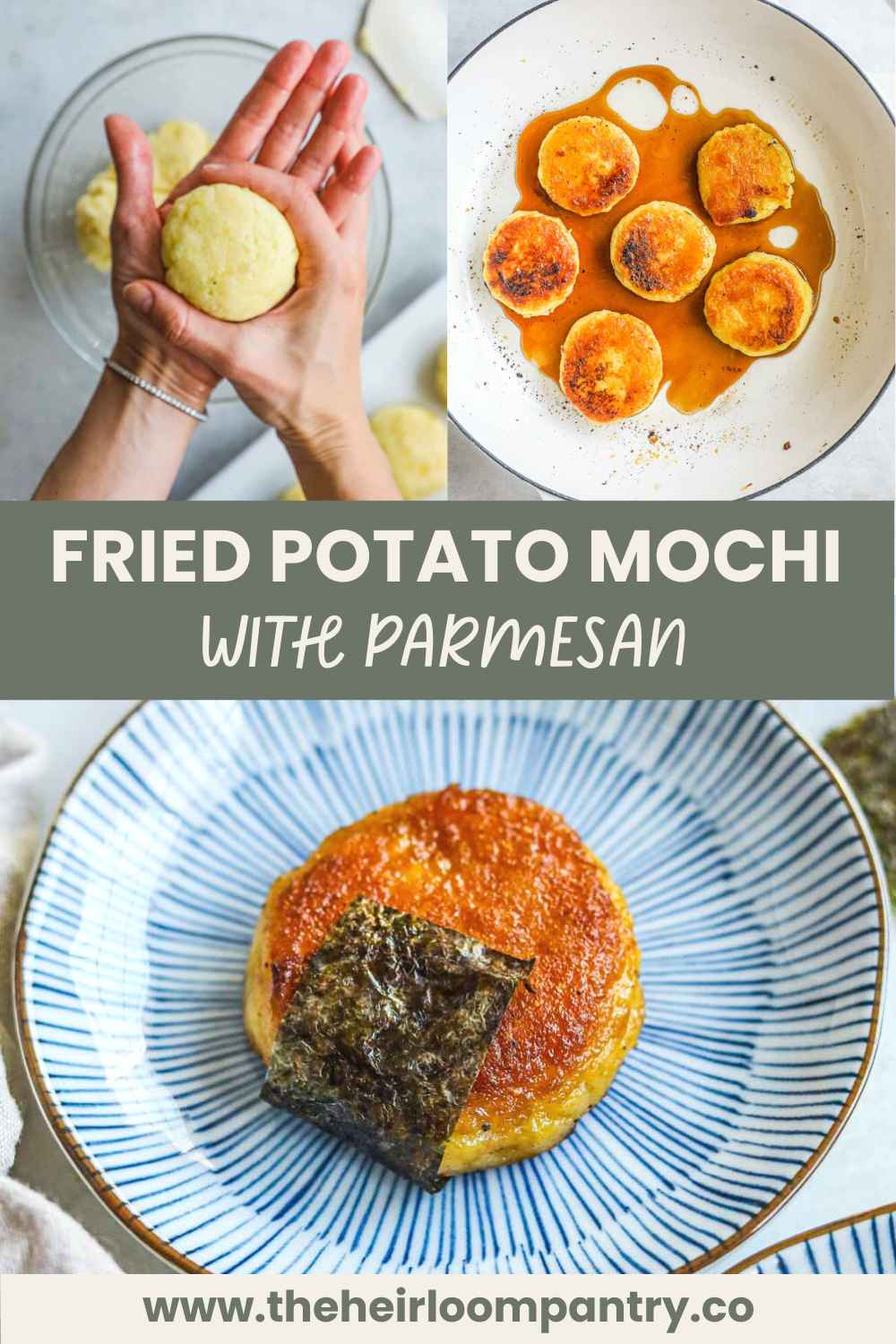 Fried potato mochi with parmesan Pinterest Pin.