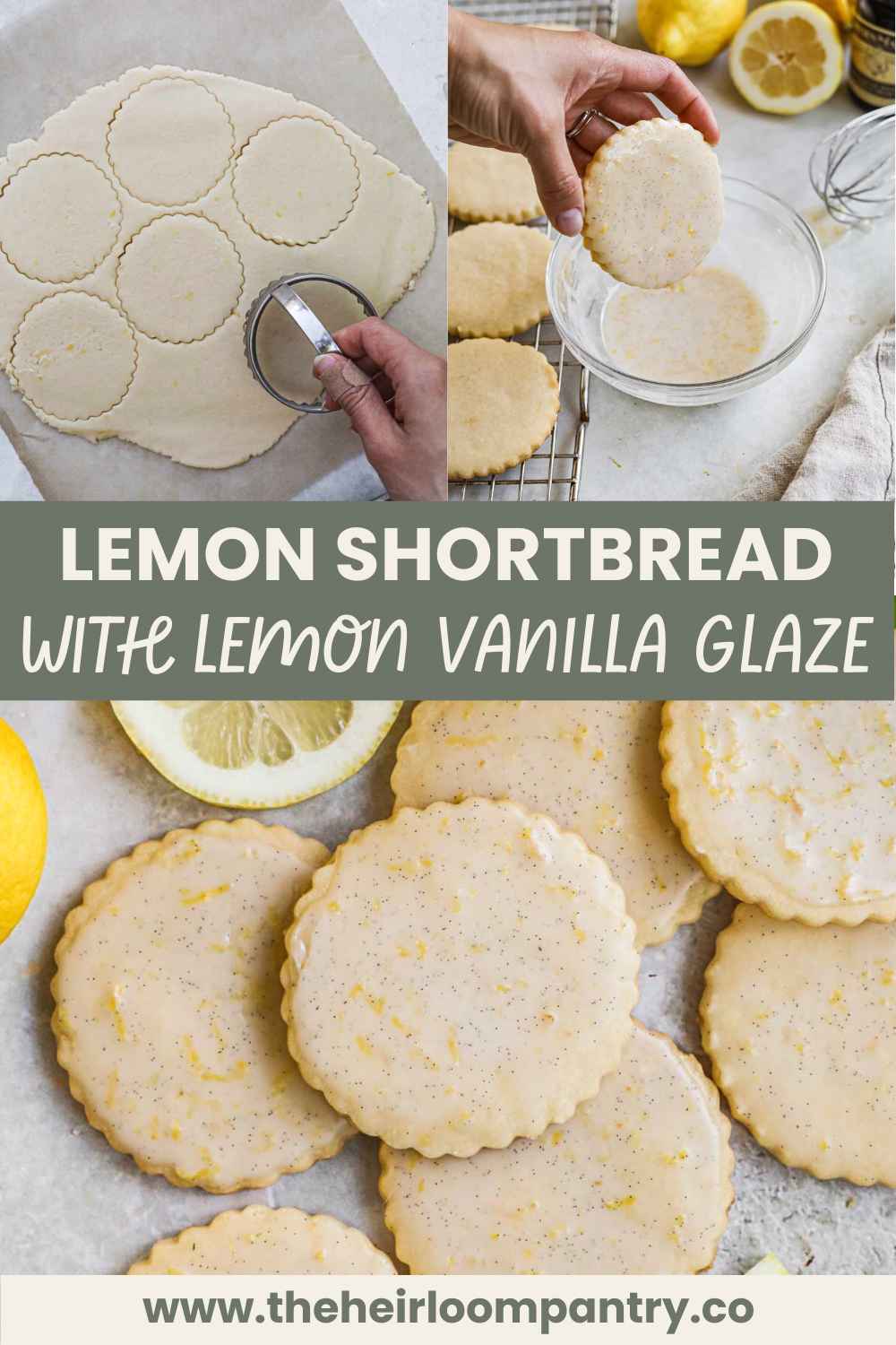 Lemon shortbread with lemon vanilla bean glaze Pinterest pin.