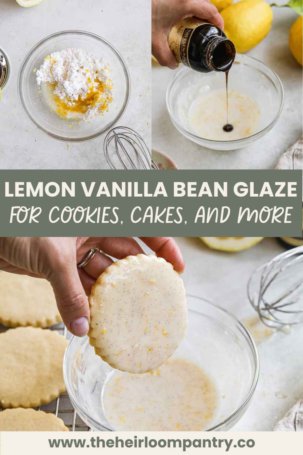 Lemon vanilla bean glaze Pinterest pin.