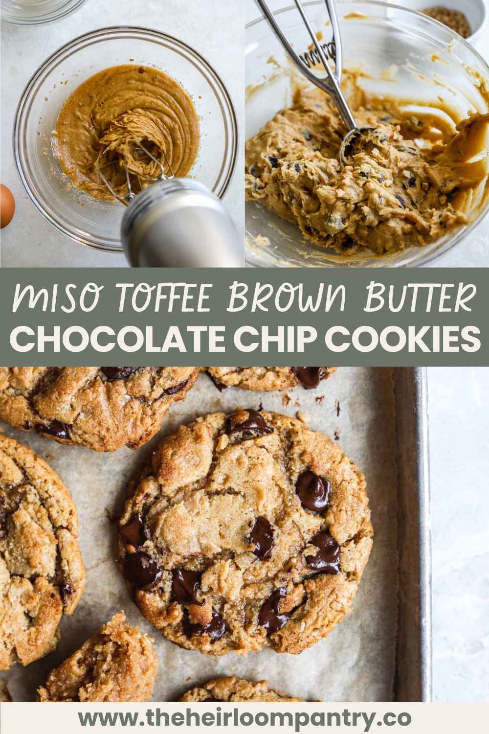 Miso toffee brown butter chocolate chip cookies Pinterest pin.