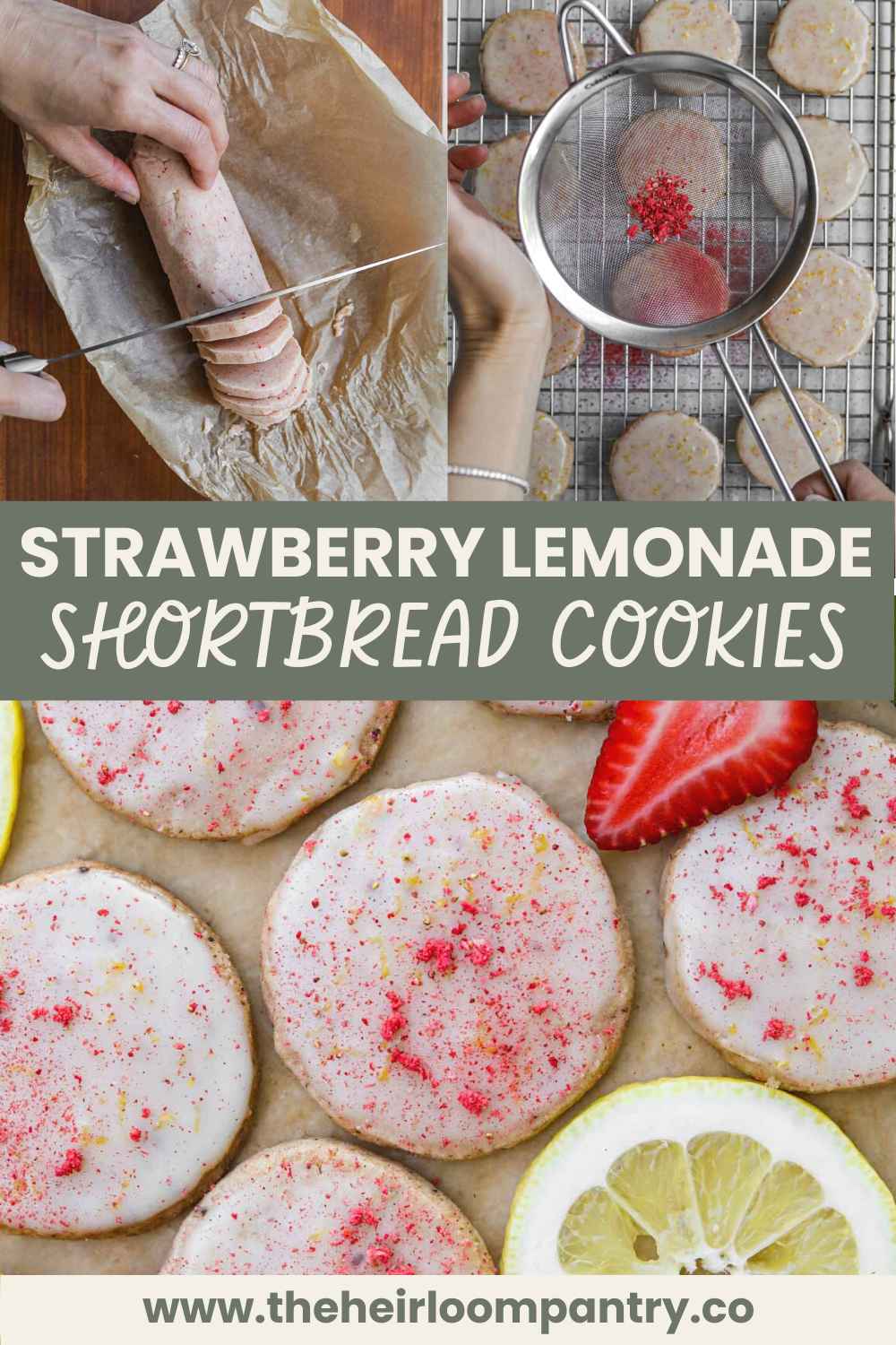 Strawberry lemonade shortbread cookies Pinterest pin.