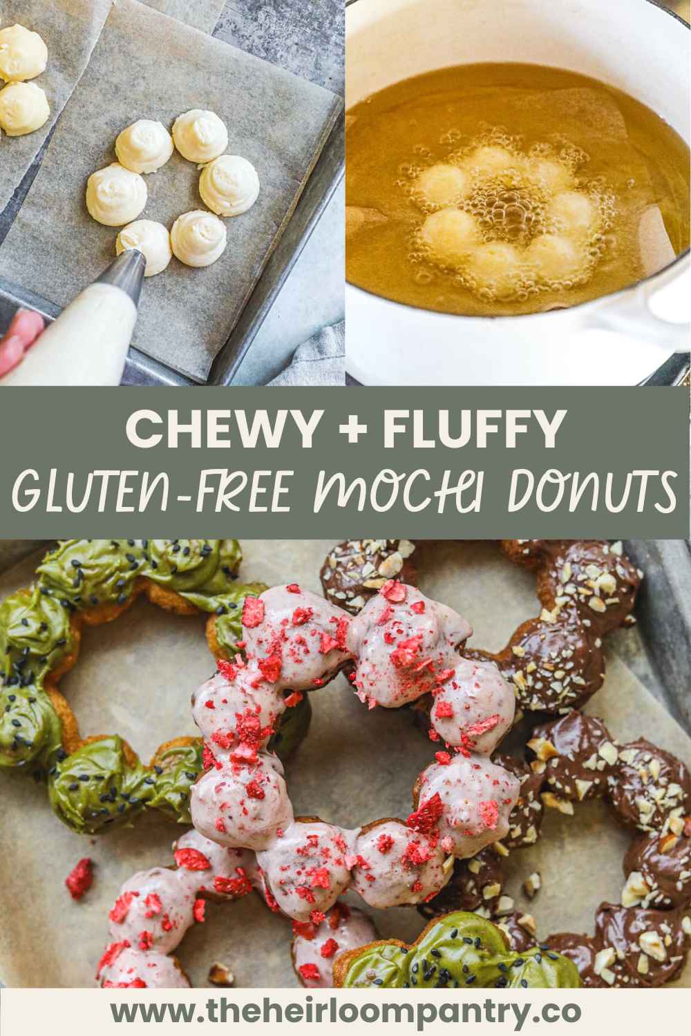 Chewy, fluffy mochi donuts Pinterest pin.