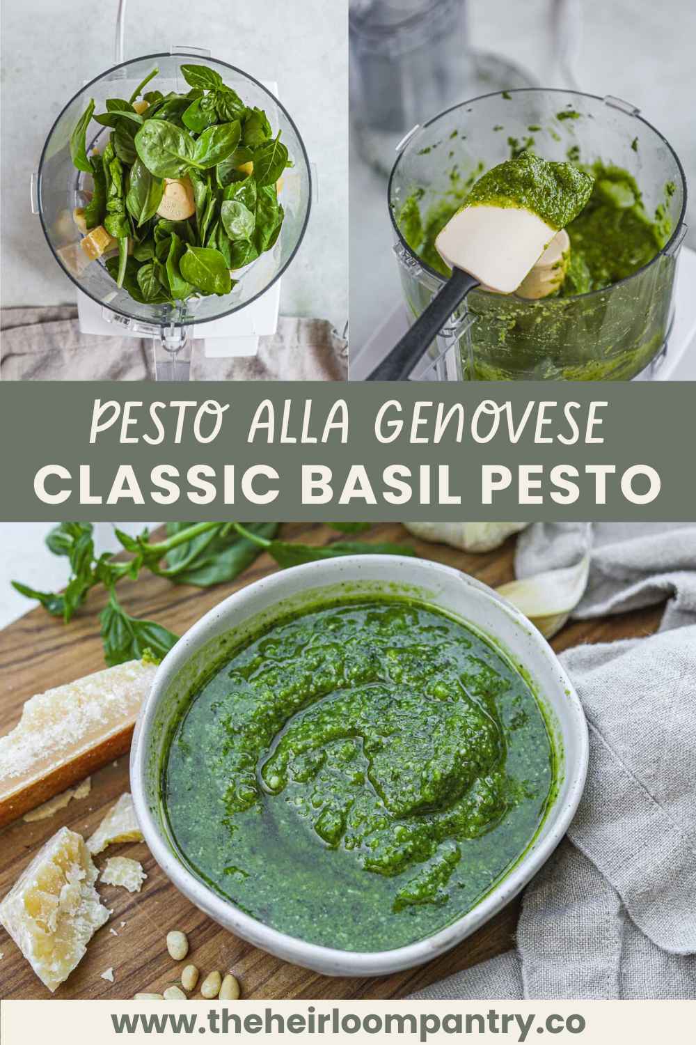 Pesto alla Genovese (a classic basil pesto) Pinterest pin.