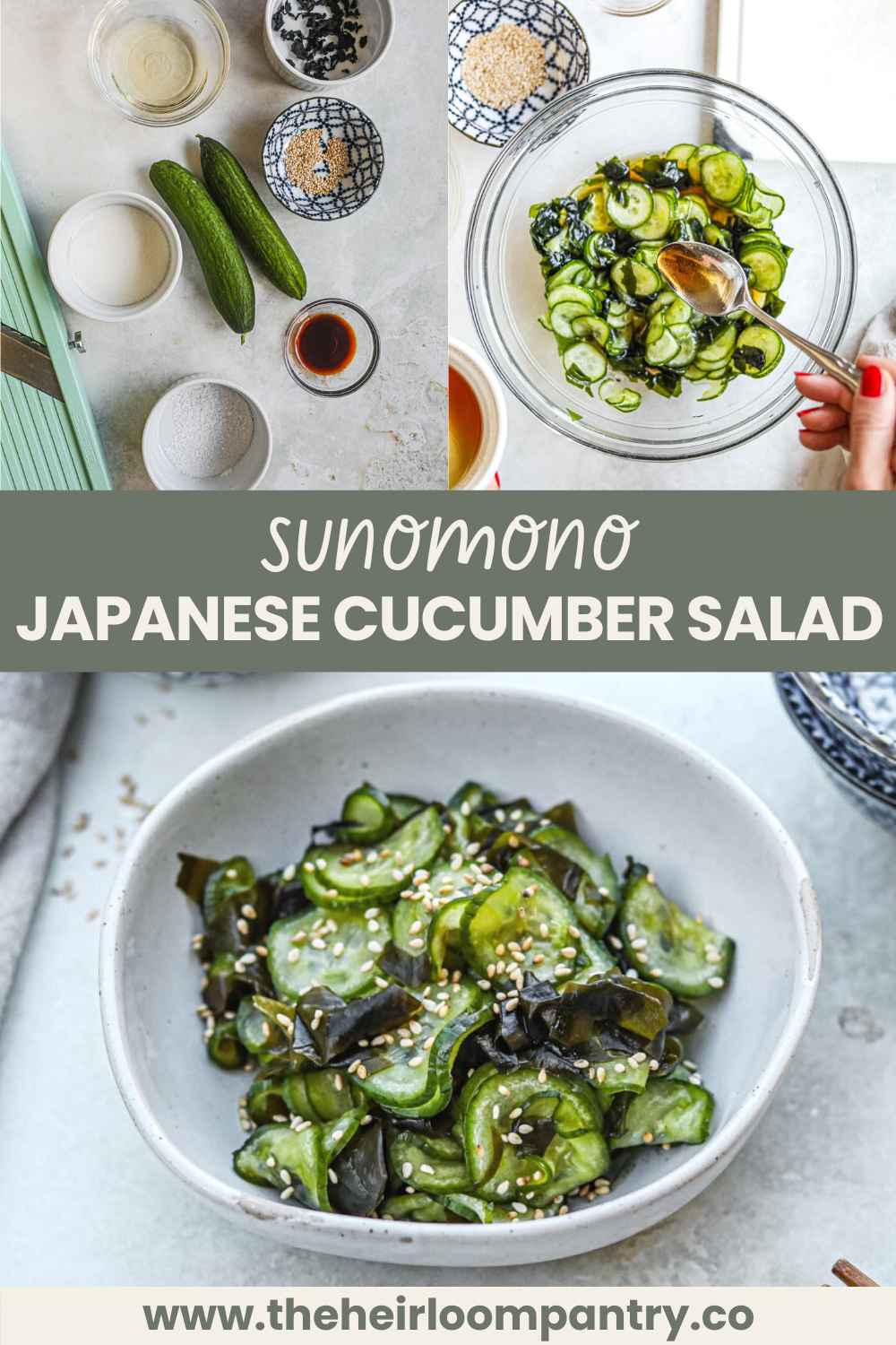 Sunomono Japanese cucumber seaweed salad with sesame seeds Pinterest pin.