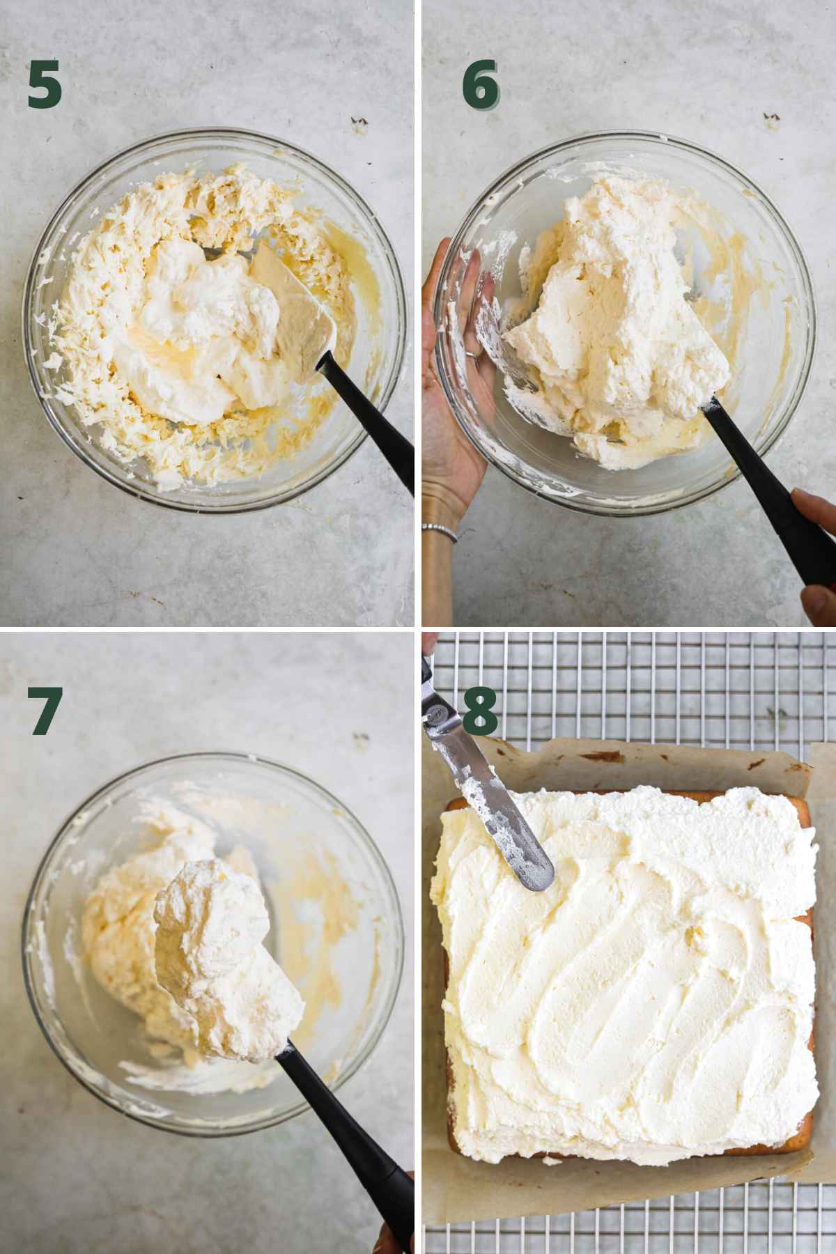 Steps to make homemade vanilla mascarpone frosting, fold whipped cream in mascarpone until combined, then use for cakes, cupcakes, desserts, and more.