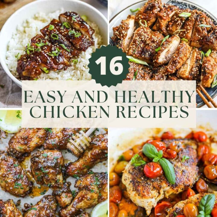 Easy and healthy chicken recipes, chicken teriyaki, jidori thighs, honey lemon pepper wings, chicken pomodoro.