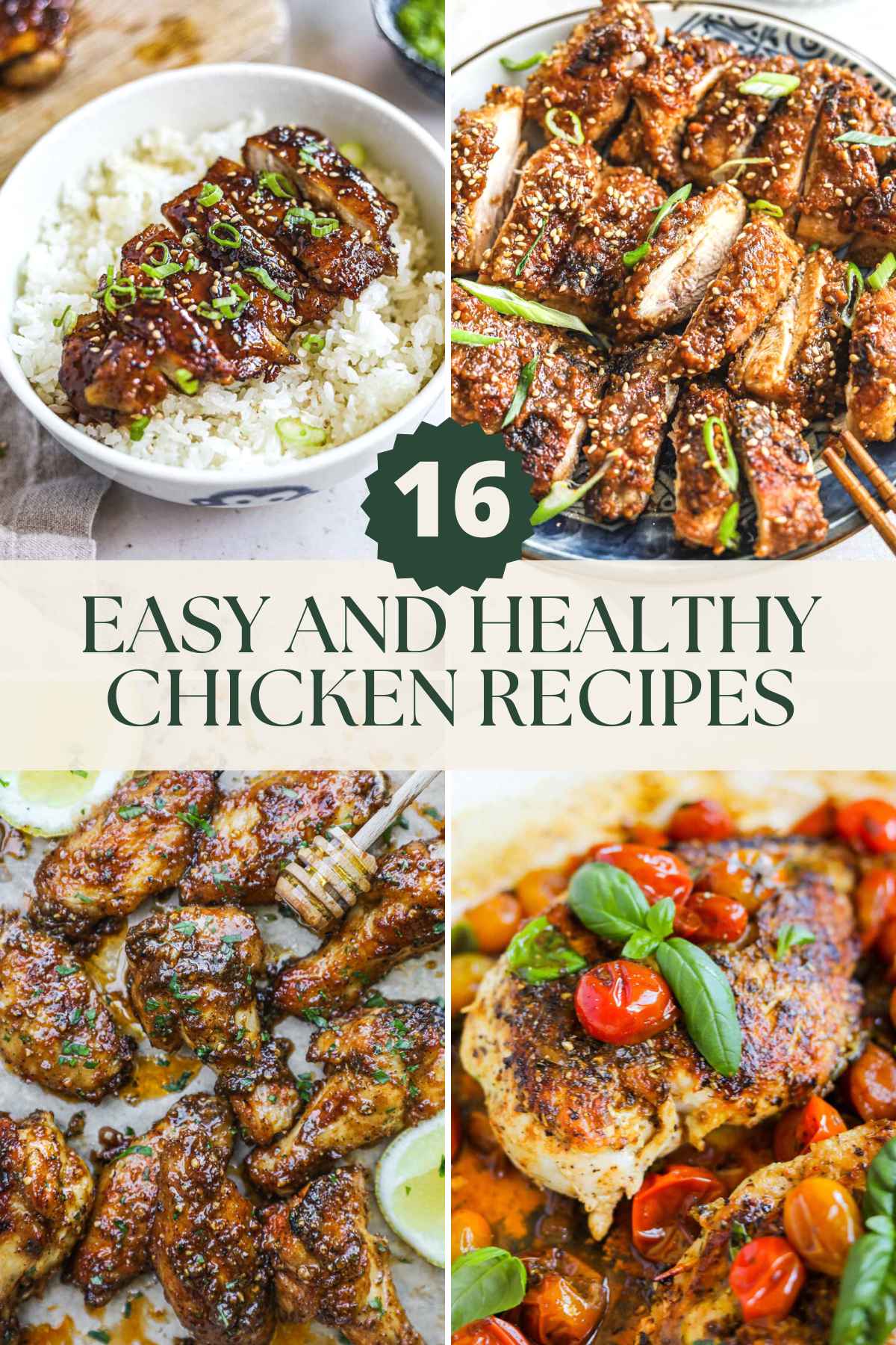 Easy and healthy chicken recipes, chicken teriyaki, jidori thighs, honey lemon pepper wings, chicken pomodoro.