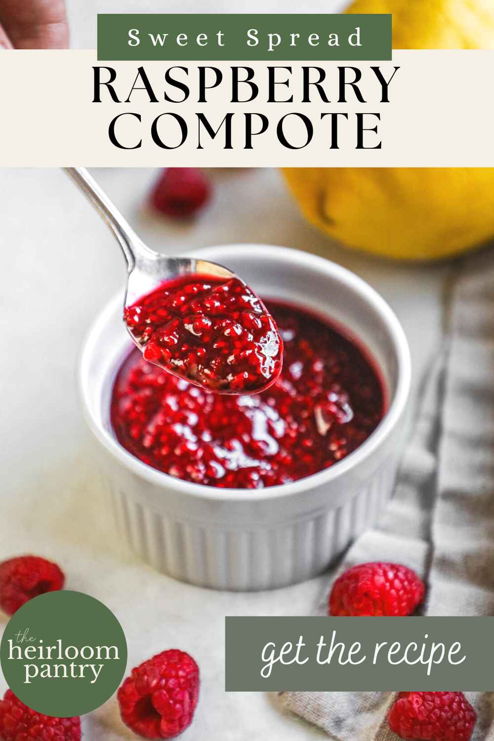Homemade raspberry compote Pinterest pin.