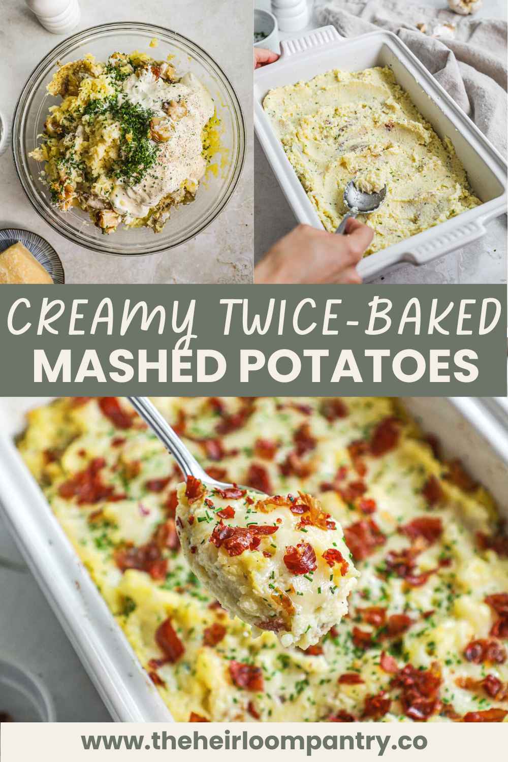 Creamy twice-baked potatoes with gruyere, chives, and crispy prosciutto Pinterest pin.