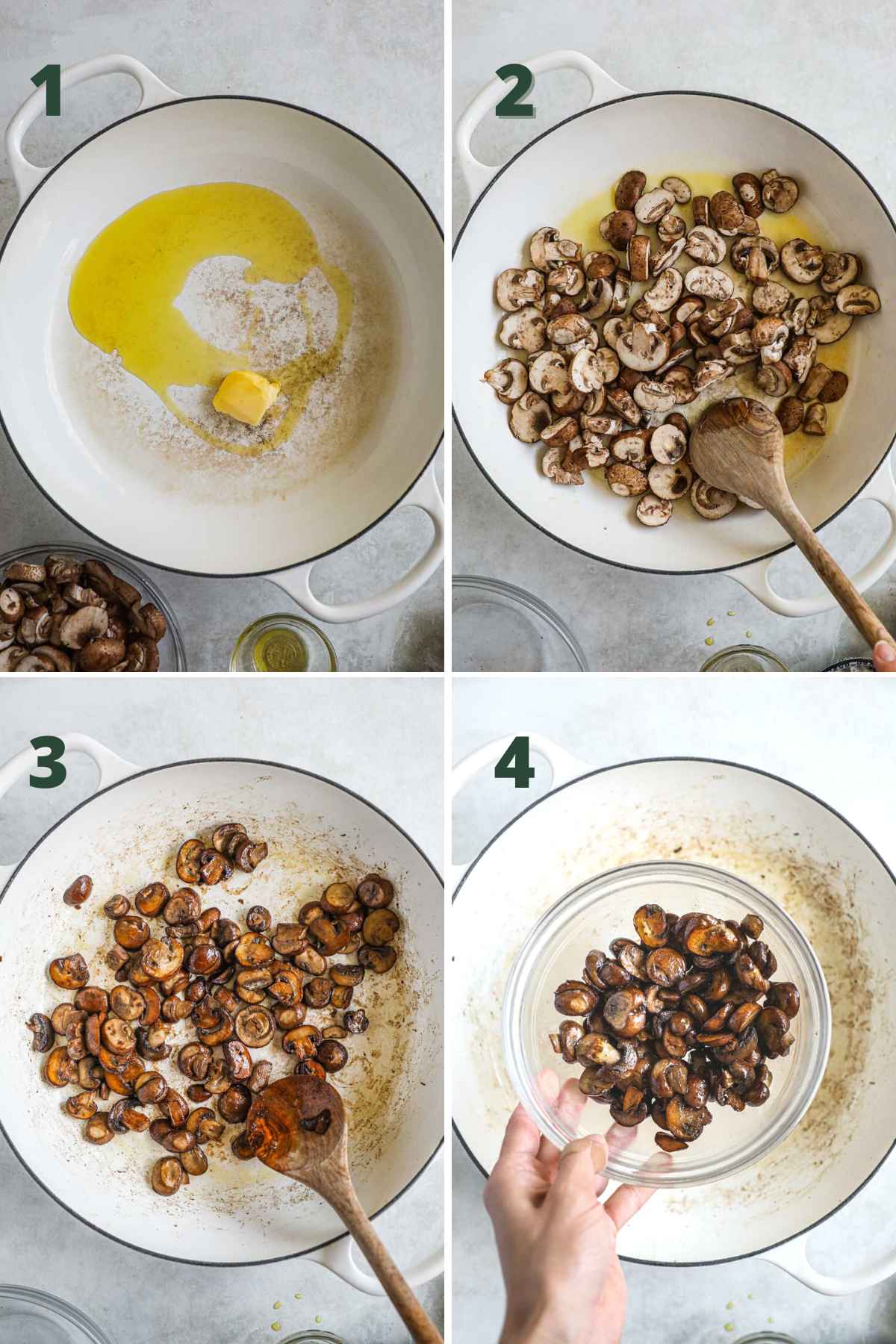 Steps to make black truffle mushroom pasta, melt butter, brown mushrooms, and remove from pan.