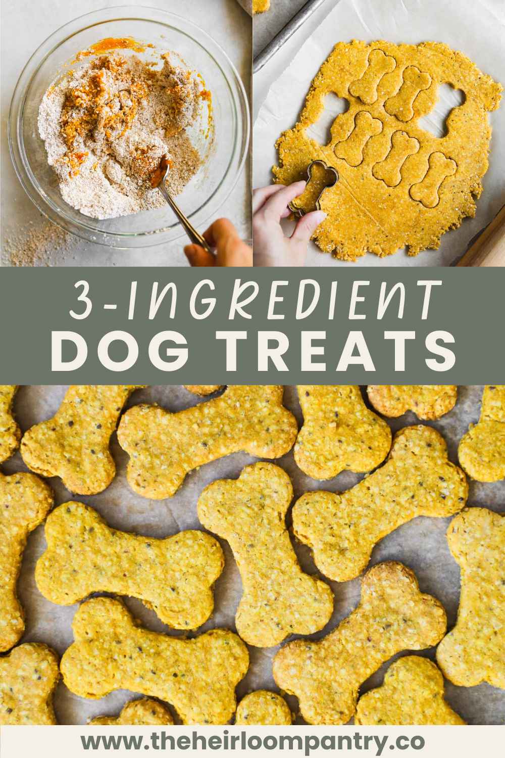 3-ingredient dog treats made with oat flour, pumpkin or sweet potato, and peanut butter Pinterest pin.