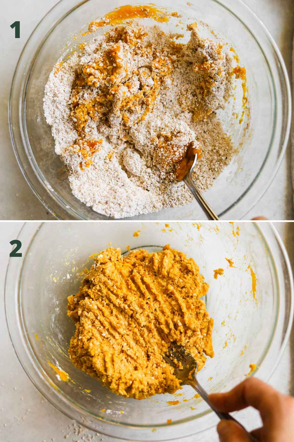 Steps to make homemade dog biscuits; mash pumpkin or sweet potato, oat flour, and natural peanut butter until it forms a smooth dough.