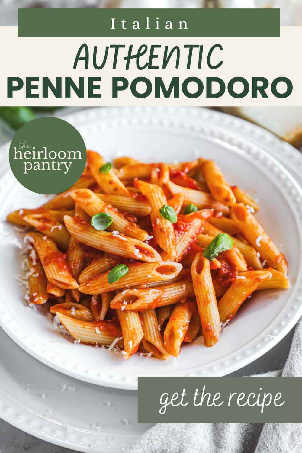 Authentic 25-minute penne pomdoro Pinterest pin.