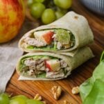 Chicken salad wrap with homemade chicken salad and lettuce for a healthy lunch.