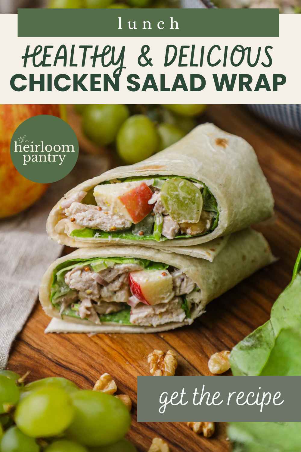 Healthy and delicious chicken salad wrap Pinterest pin.