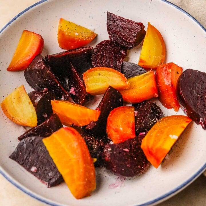 Tender roasted beets with olive oil, flaky sea salt, and black pepper.