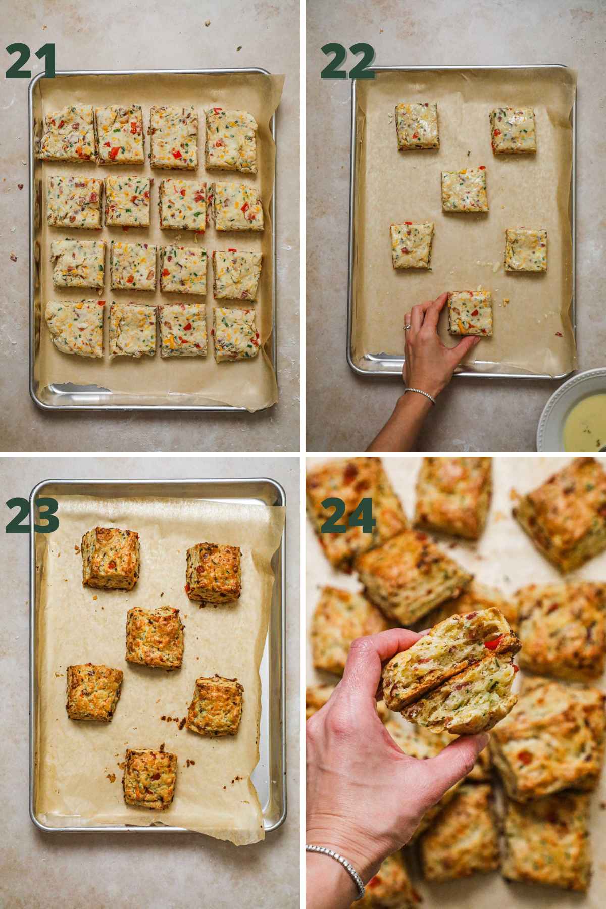 Steps to make bacon cheddar chive biscuits, chill dough, arrrange on baking sheet, bake until golden, enjoy.