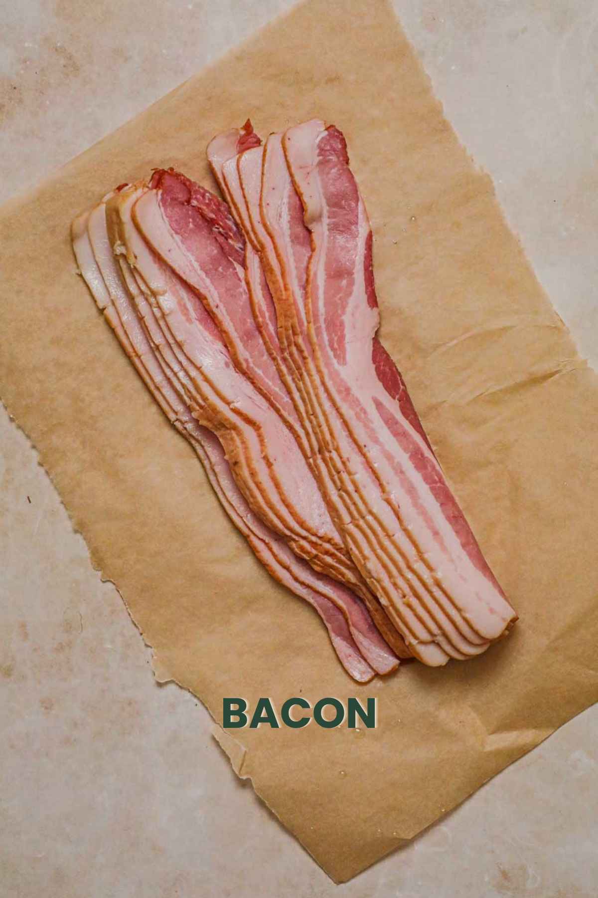 Ingredients to make oven-baked bacon, thick uncured bacon.